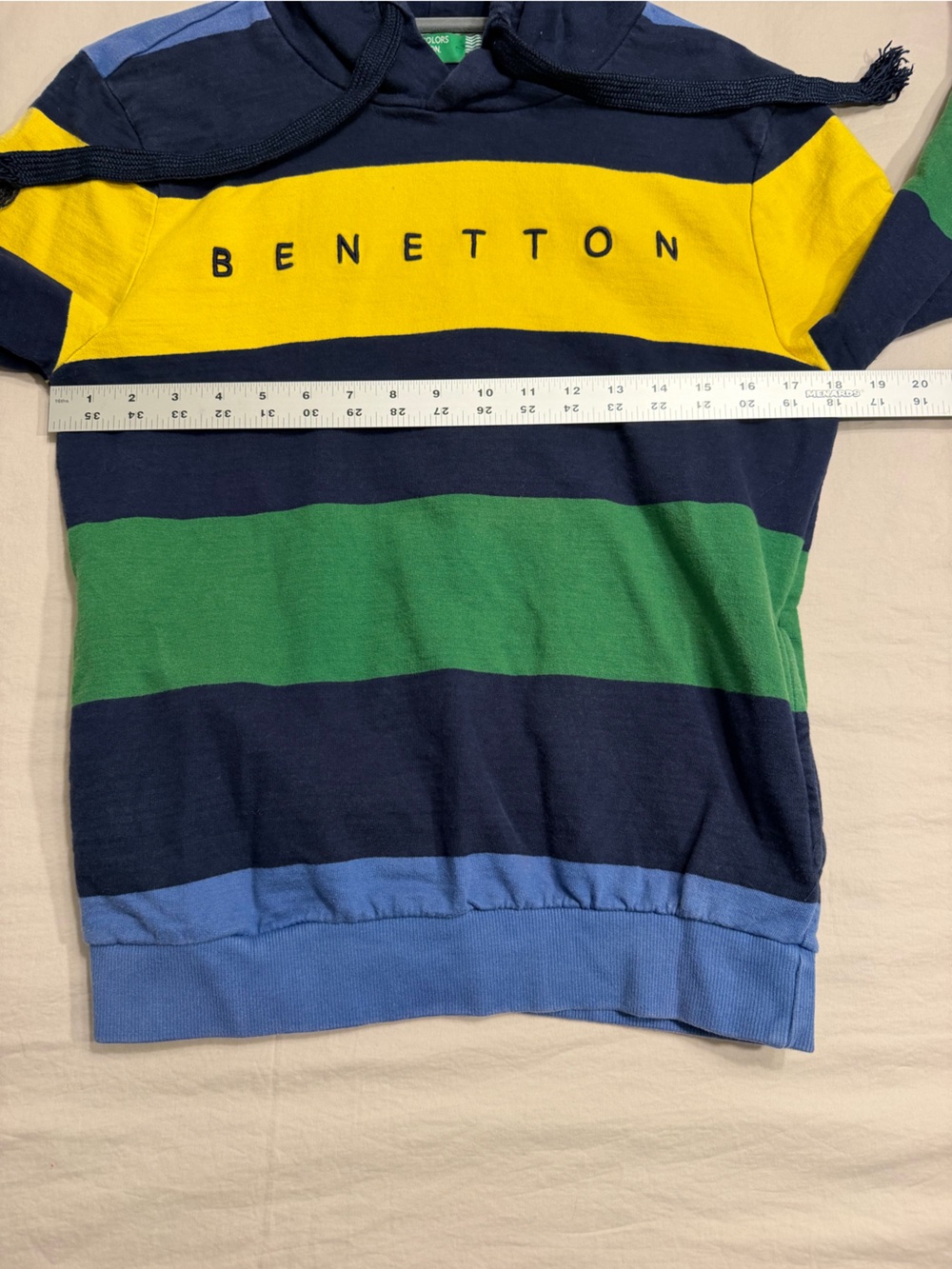 United Colors of Benetton Striped Hoodie Small Blue Green Yellow - Picture 9 of 11
